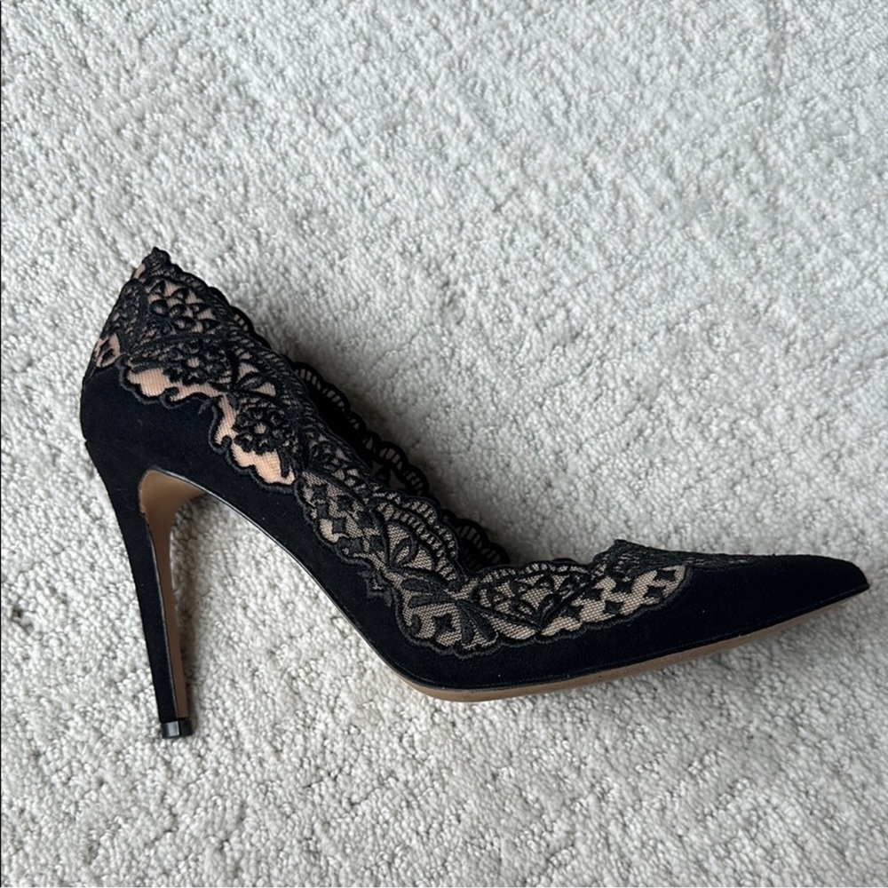 INC Black Heels with Intricate Lace Overlay - Picture 7 of 9